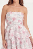 White Pink Flower Short A Line Strapless Graduation Dress with Ruffles