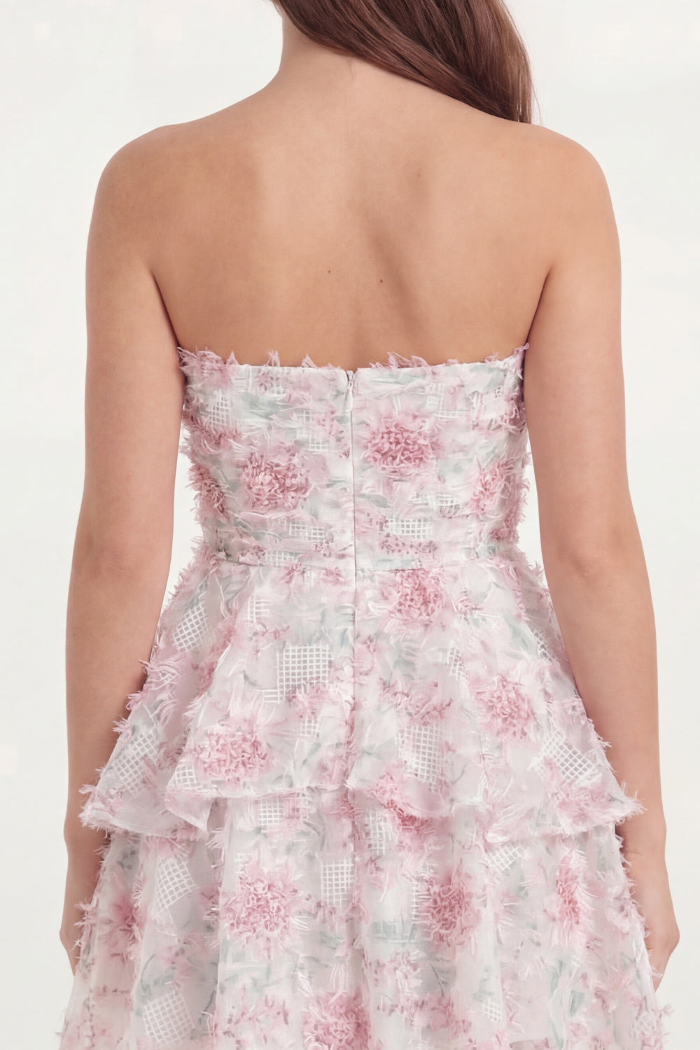 White Pink Flower Short A Line Strapless Graduation Dress with Ruffles