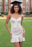 Black and White Polka Dots Sweetheart Corset Tight Short Graduation Dress with Ruffles