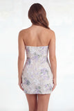 White Purple Flower Tight Short Keyhole Lace Strapless Graduation Dress