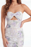 White Purple Flower Tight Short Keyhole Lace Strapless Graduation Dress