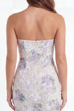 White Purple Flower Tight Short Keyhole Lace Strapless Graduation Dress