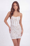 White Tight Short Floral Corset Lace Strapless Graduation Dress