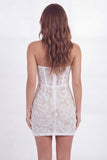 White Tight Short Floral Corset Lace Strapless Graduation Dress