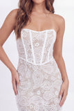 White Tight Short Floral Corset Lace Strapless Graduation Dress