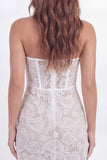 White Tight Short Floral Corset Lace Strapless Graduation Dress