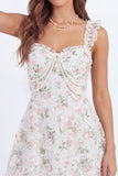 White Pink Flower Short Lace A Line Ruffles Graduation Dress with Pearls