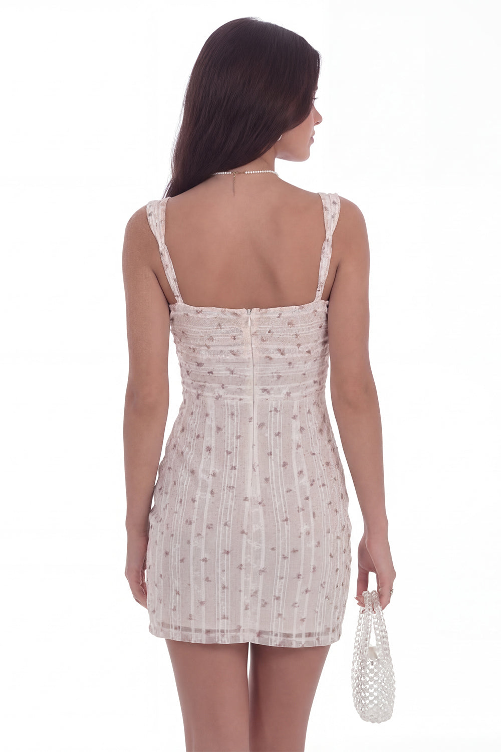 White Polka Dots Square Neck Tight Short Floral Graduation Dress with Slit