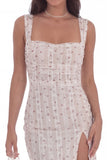 White Polka Dots Square Neck Tight Short Floral Graduation Dress with Slit
