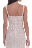 White Polka Dots Square Neck Tight Short Floral Graduation Dress with Slit
