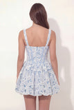 White Blue Thick Straps Corset A Line Floral Short Graduation Dress