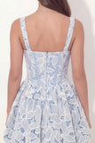White Blue Thick Straps Corset A Line Floral Short Graduation Dress