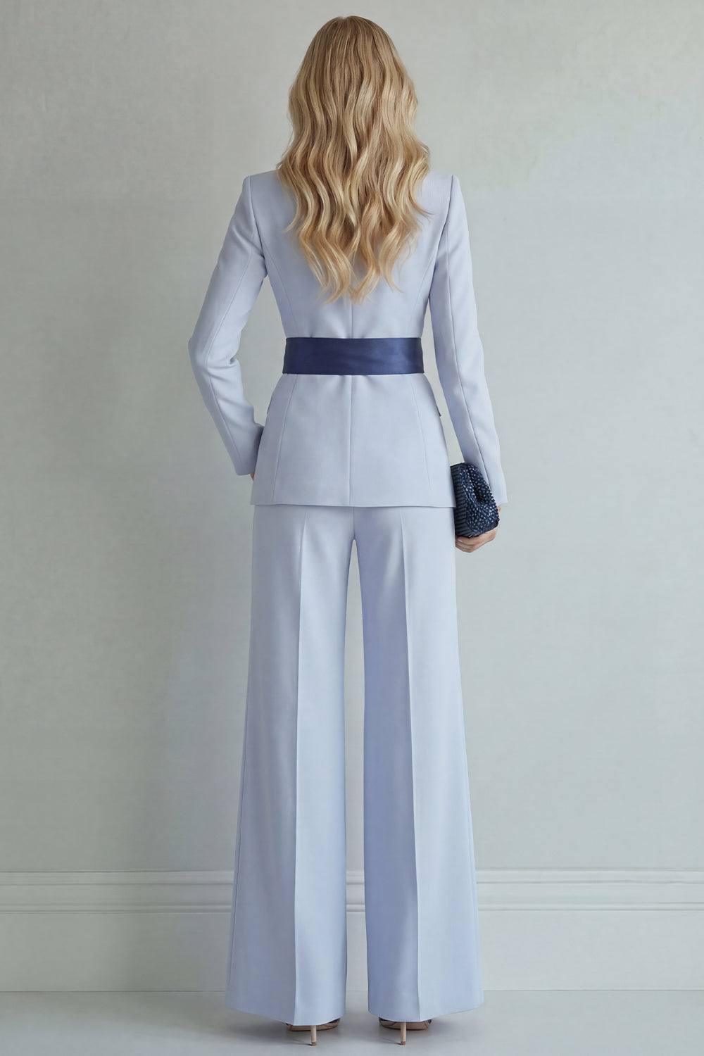Light Blue Peak Lapel Single Breasted 2 Piece Wide Leg Prom Suits