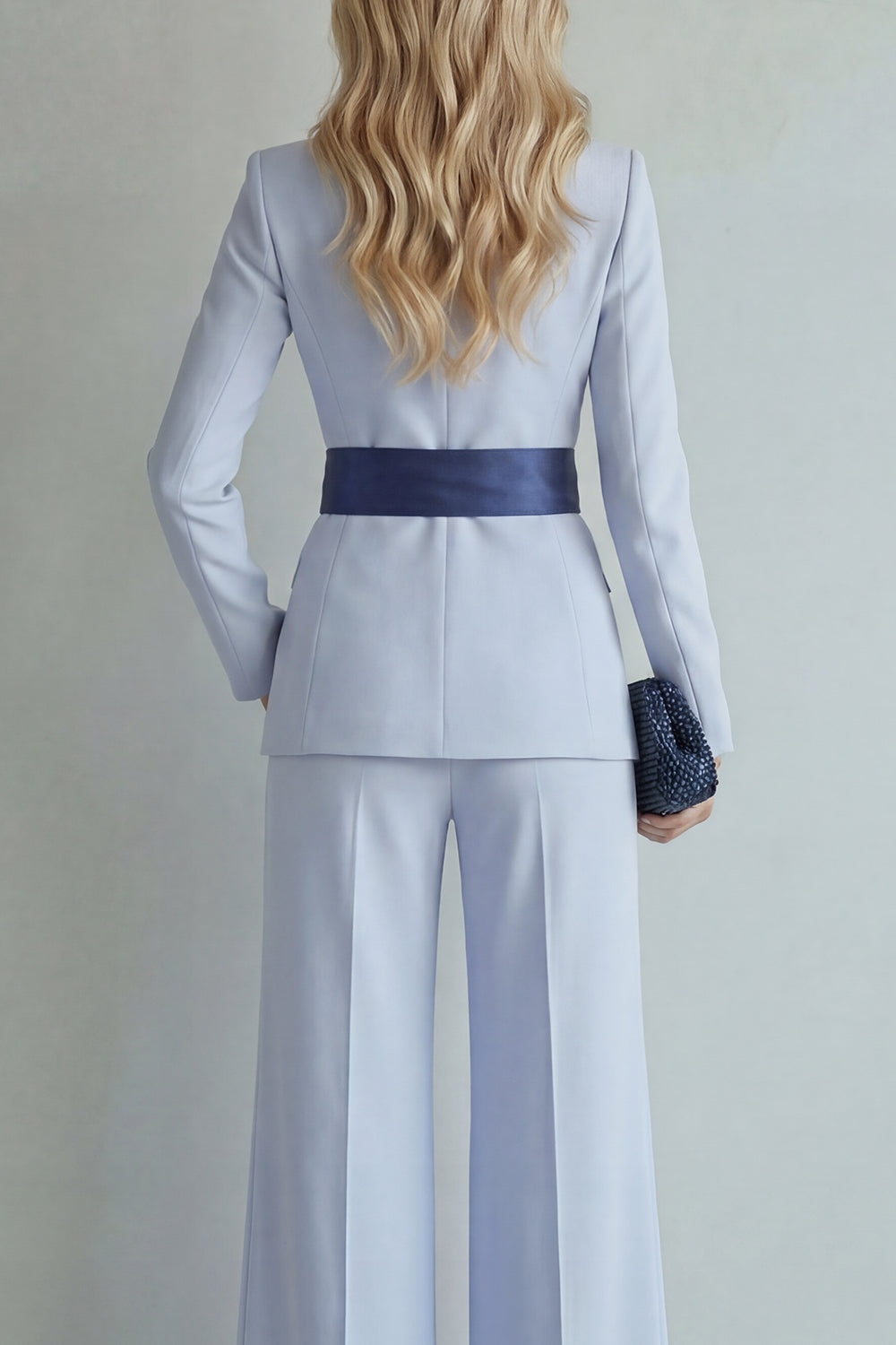Light Blue Peak Lapel Single Breasted 2 Piece Wide Leg Prom Suits