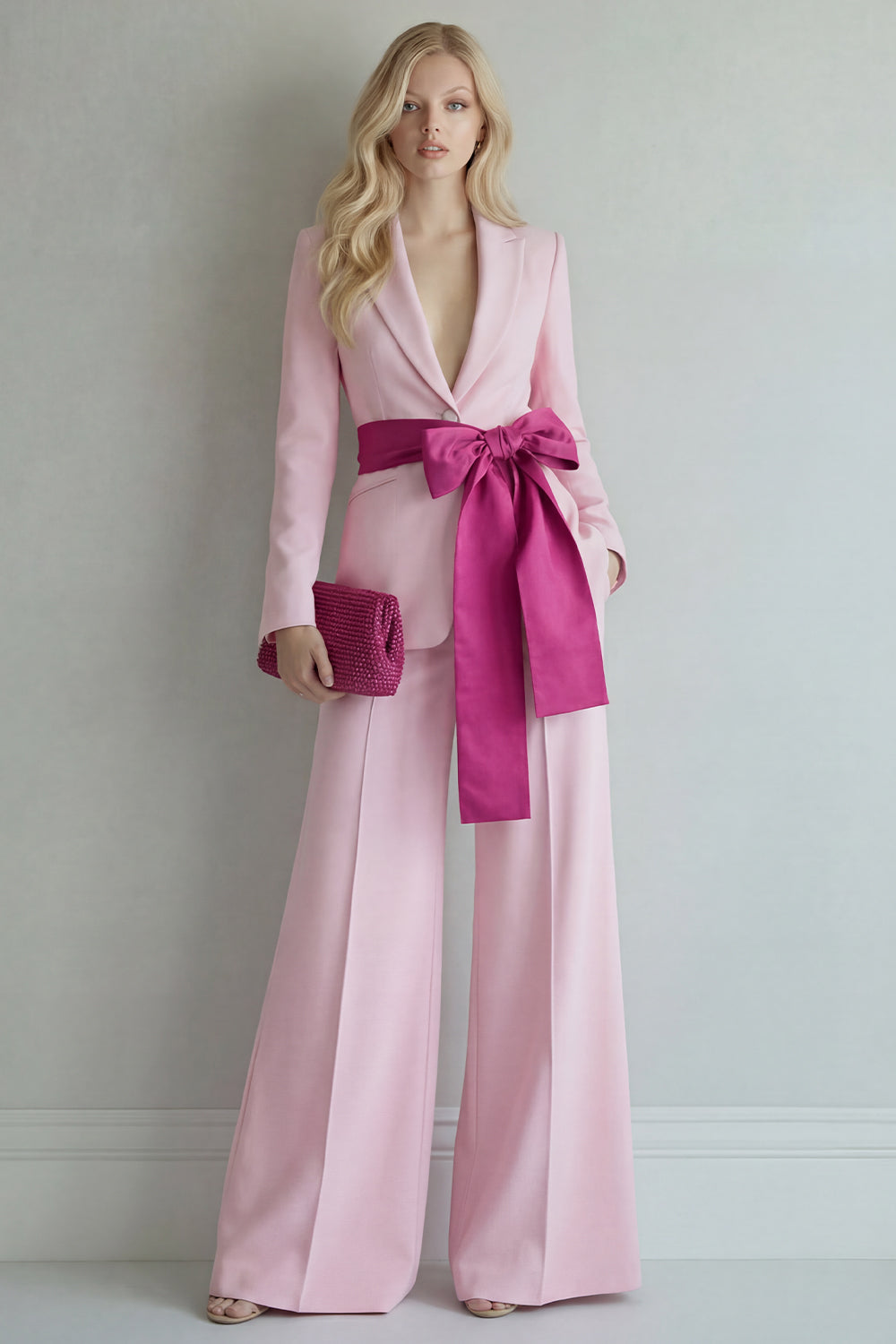 Light Blue Peak Lapel Single Breasted 2 Piece Wide Leg Prom Suits