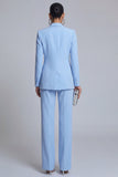 Blue 2 Piece Peak Lapel Double Breasted Slim Fit Prom Suits