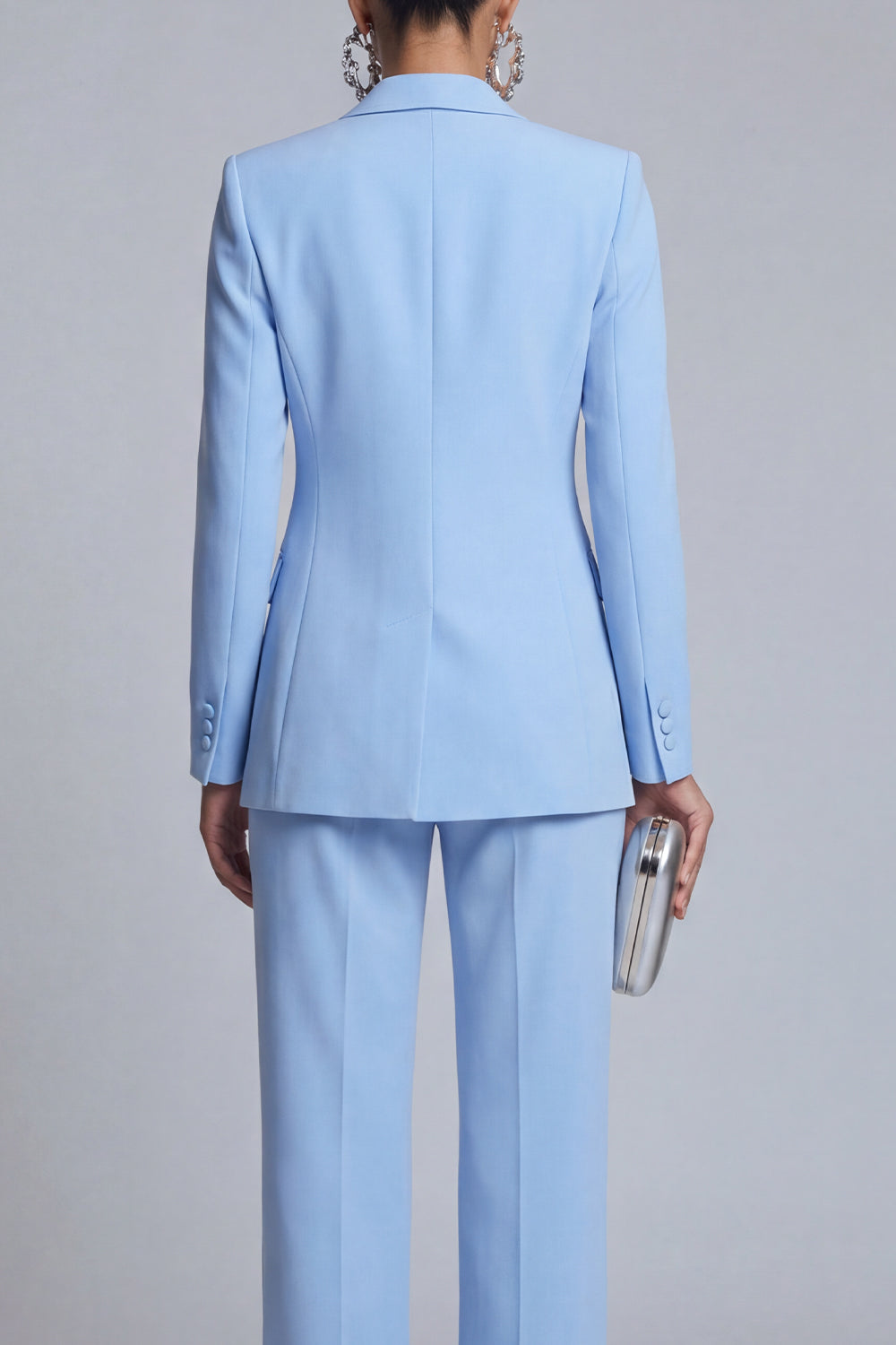 Blue 2 Piece Peak Lapel Double Breasted Slim Fit Prom Suits