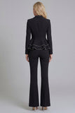2 Piece Notched Lapel Double Breasted Wide Leg Black Prom Suits with Ruffles