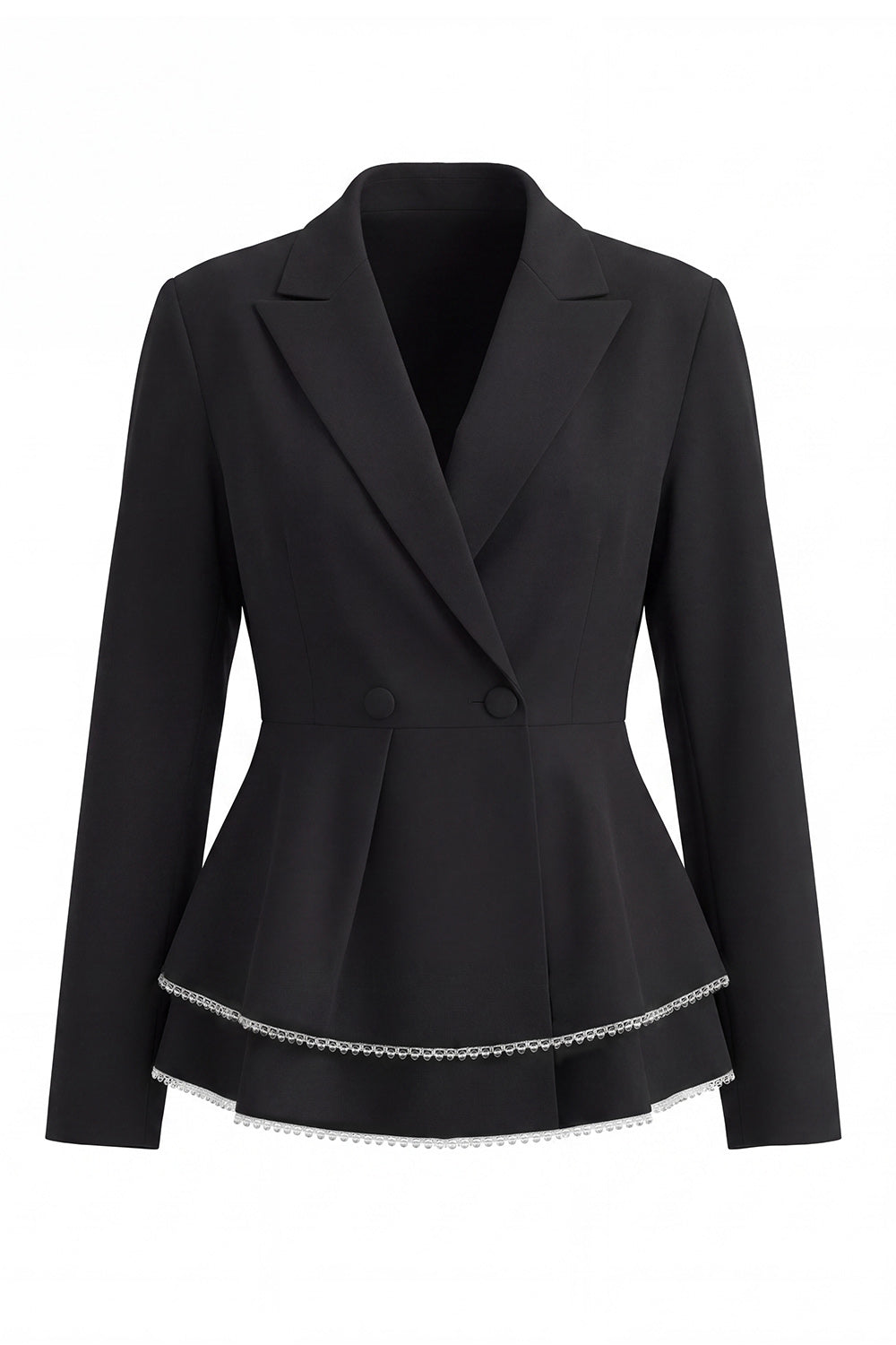 2 Piece Notched Lapel Double Breasted Wide Leg Black Prom Suits with Ruffles