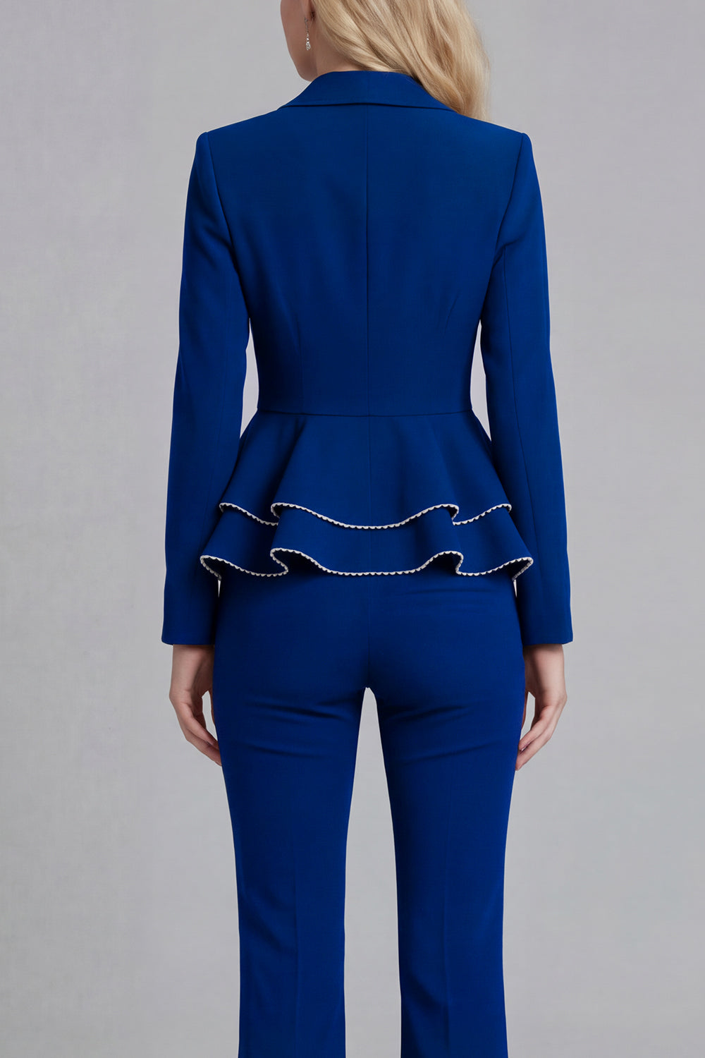 2 Piece Notched Lapel Double Breasted Wide Leg Black Prom Suits with Ruffles