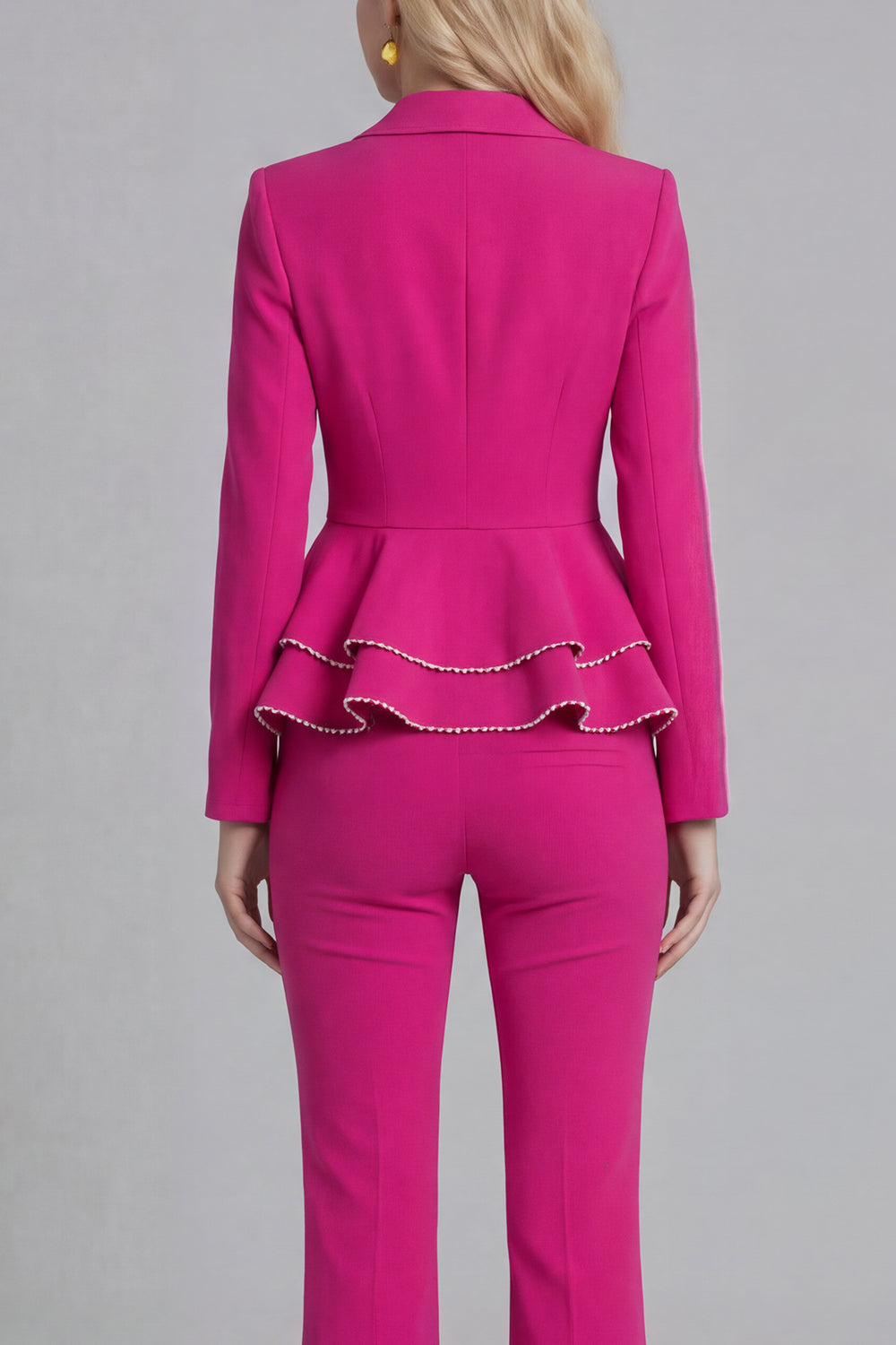 2 Piece Notched Lapel Double Breasted Wide Leg Black Prom Suits with Ruffles