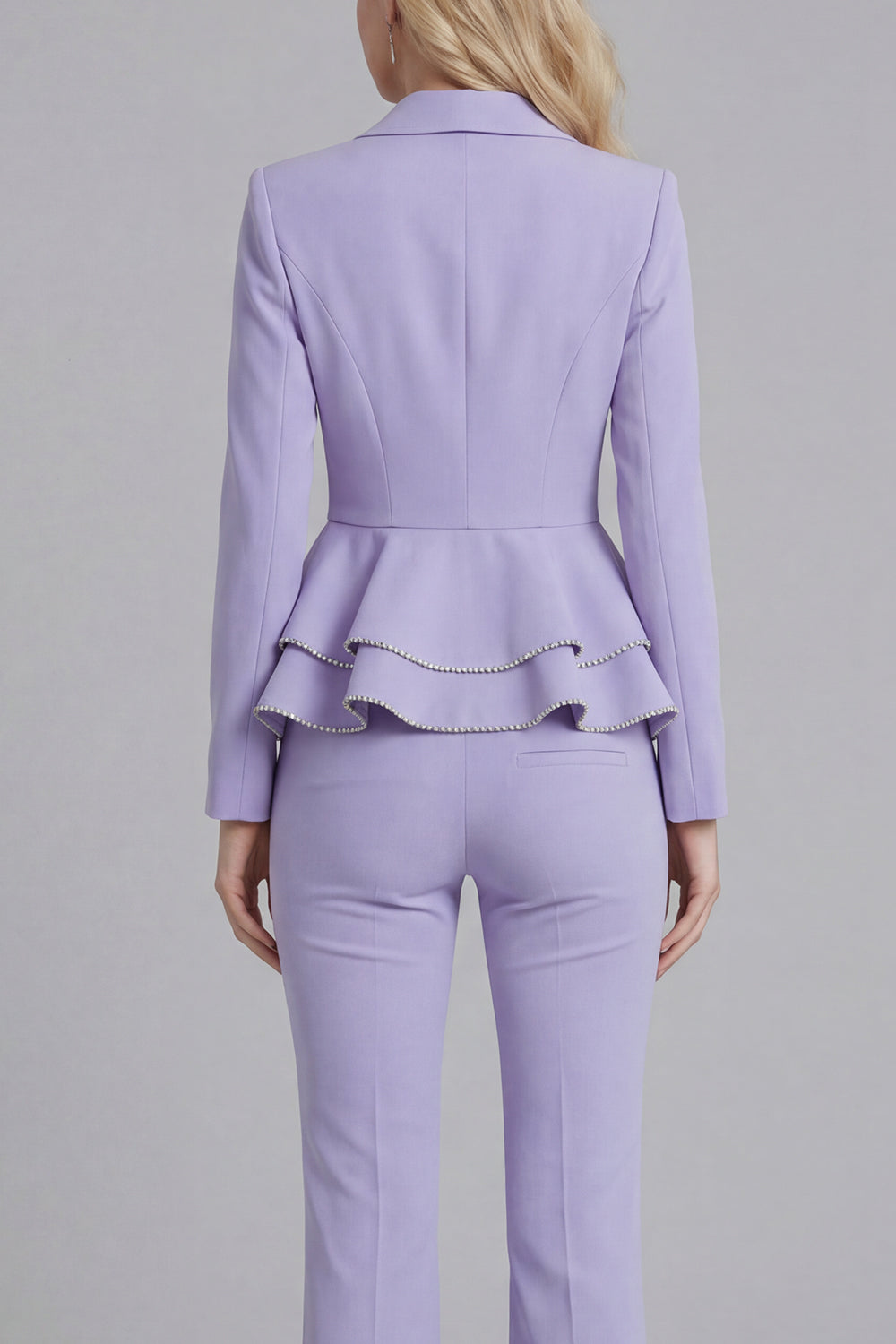 2 Piece Notched Lapel Double Breasted Wide Leg Black Prom Suits with Ruffles