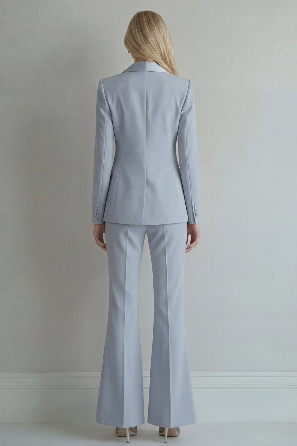 Peak Lapel Blue Double Breasted 2 Piece Wide Leg Prom Suits