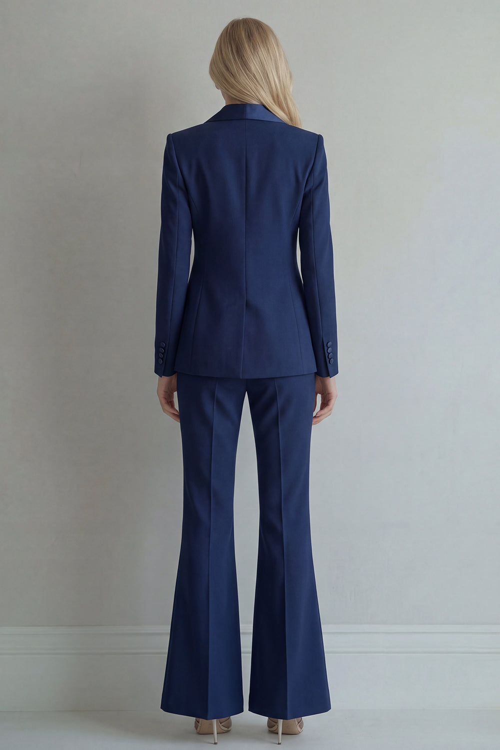 Peak Lapel Blue Double Breasted 2 Piece Wide Leg Prom Suits