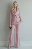 Peak Lapel Blue Double Breasted 2 Piece Wide Leg Prom Suits