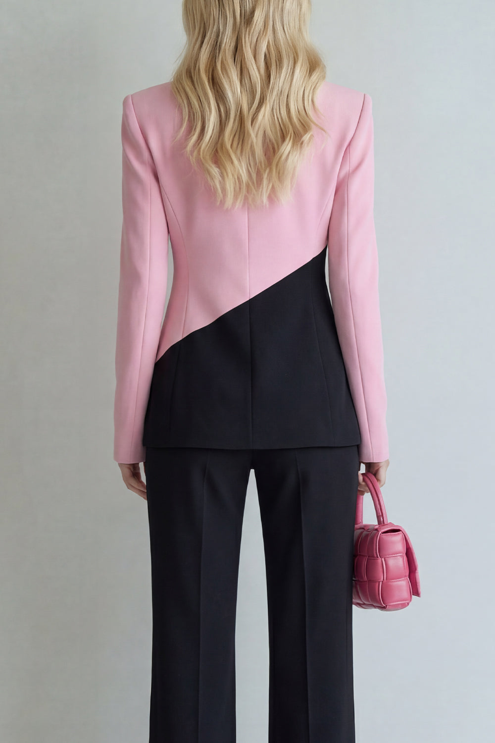 Black Pink Patchwork Single Breasted 2 Piece Wide Leg Notched Lapel Prom Suits