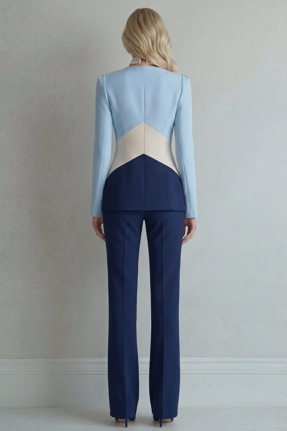 Blue Navy Patchwork Single Breasted 2 Piece Slim Fit Prom Suits