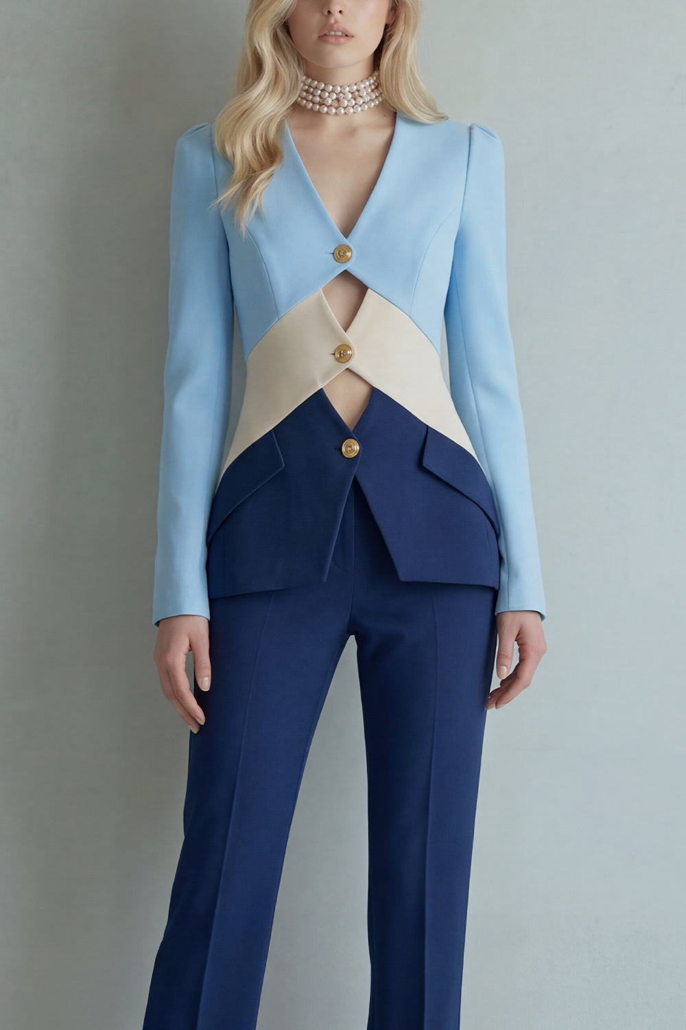 Blue Navy Patchwork Single Breasted 2 Piece Slim Fit Prom Suits