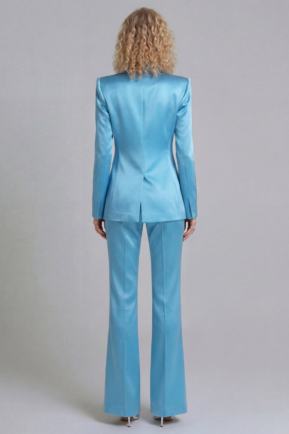 Blue Peak Lapel Single Breasted 2 Piece Wide Leg Prom Suits