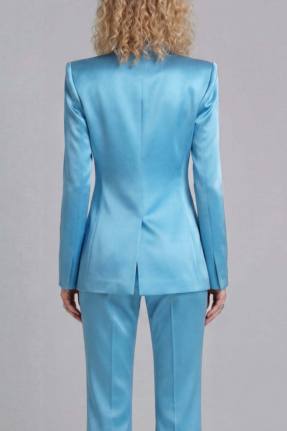Blue Peak Lapel Single Breasted 2 Piece Wide Leg Prom Suits