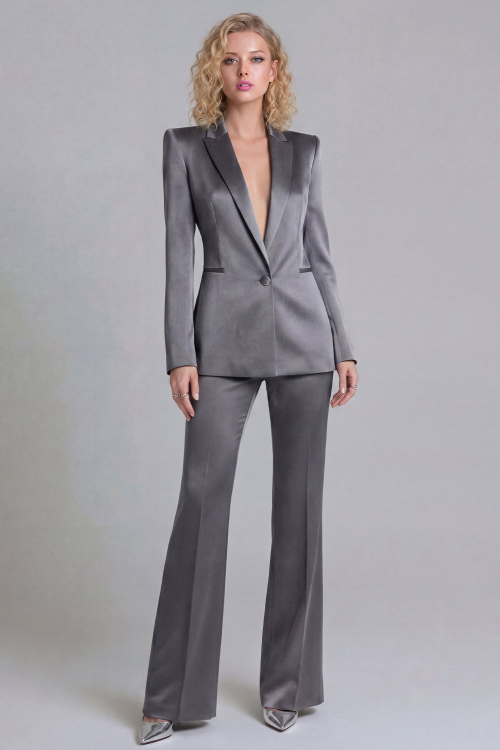 Blue Peak Lapel Single Breasted 2 Piece Wide Leg Prom Suits