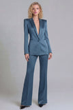 Blue Peak Lapel Single Breasted 2 Piece Wide Leg Prom Suits