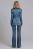 Blue Peak Lapel Single Breasted 2 Piece Wide Leg Prom Suits
