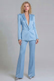 Blue Peak Lapel Single Breasted 2 Piece Wide Leg Prom Suits