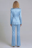 Blue Peak Lapel Single Breasted 2 Piece Wide Leg Prom Suits