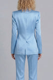 Blue Peak Lapel Single Breasted 2 Piece Wide Leg Prom Suits