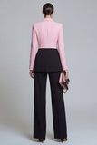Peak Lapel Black Pink Single Breasted 2 Piece Wide Leg Patchwork Prom Suits