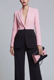 Peak Lapel Black Pink Single Breasted 2 Piece Wide Leg Patchwork Prom Suits