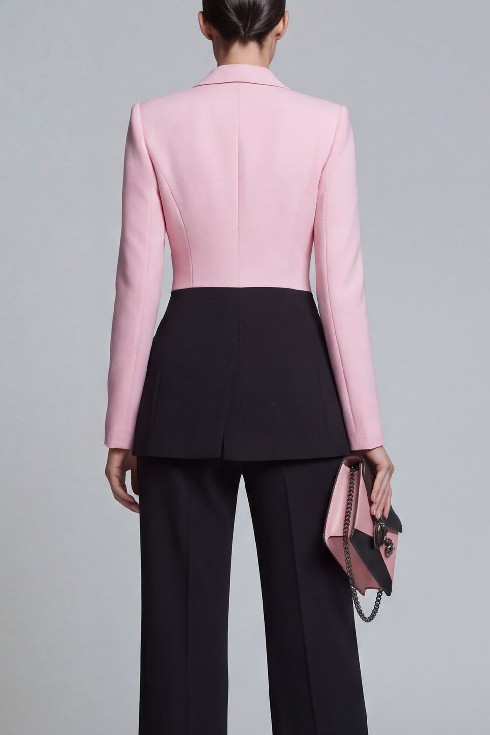 Peak Lapel Black Pink Single Breasted 2 Piece Wide Leg Patchwork Prom Suits