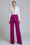 Peak Lapel Black Pink Single Breasted 2 Piece Wide Leg Patchwork Prom Suits