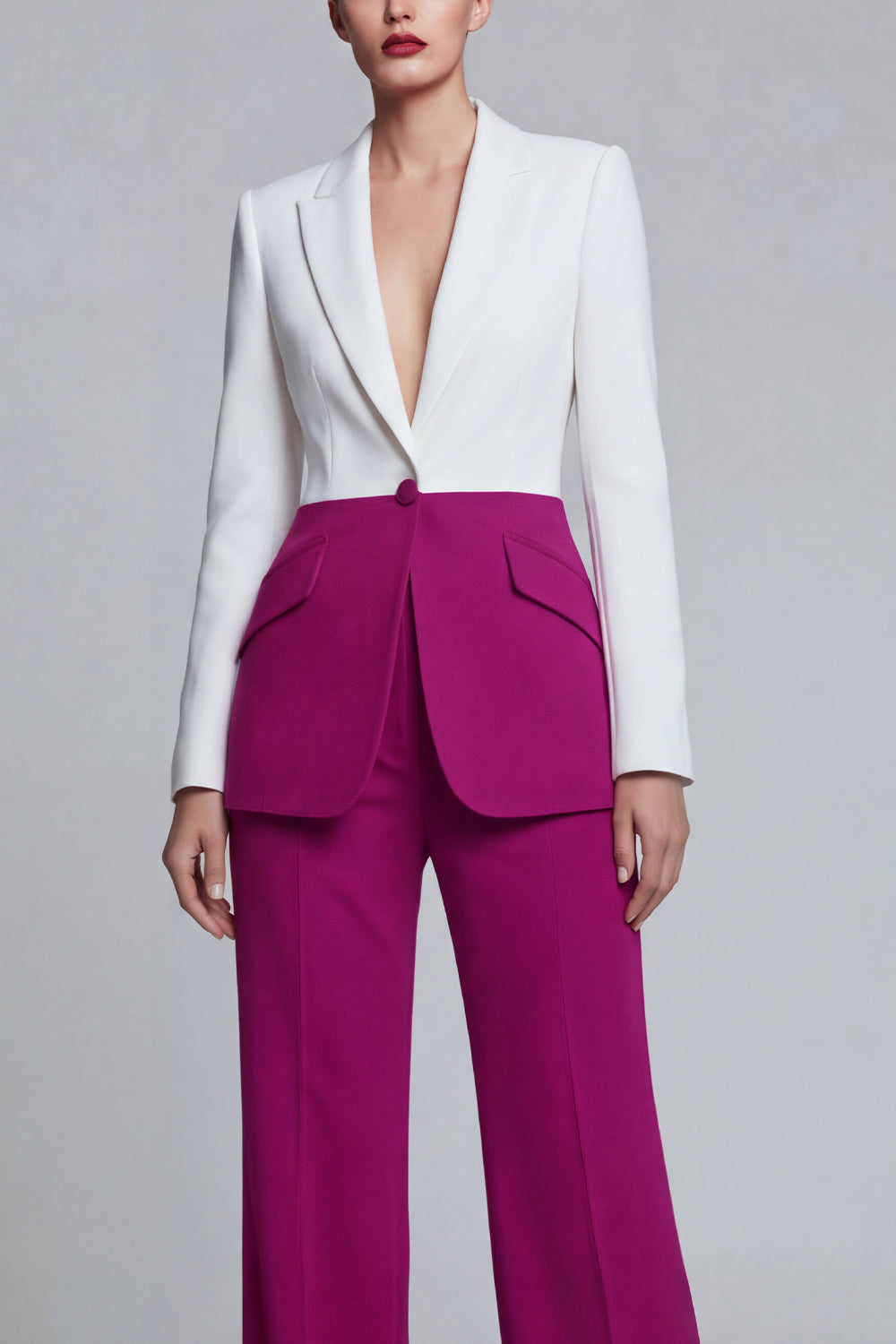 Peak Lapel Black Pink Single Breasted 2 Piece Wide Leg Patchwork Prom Suits