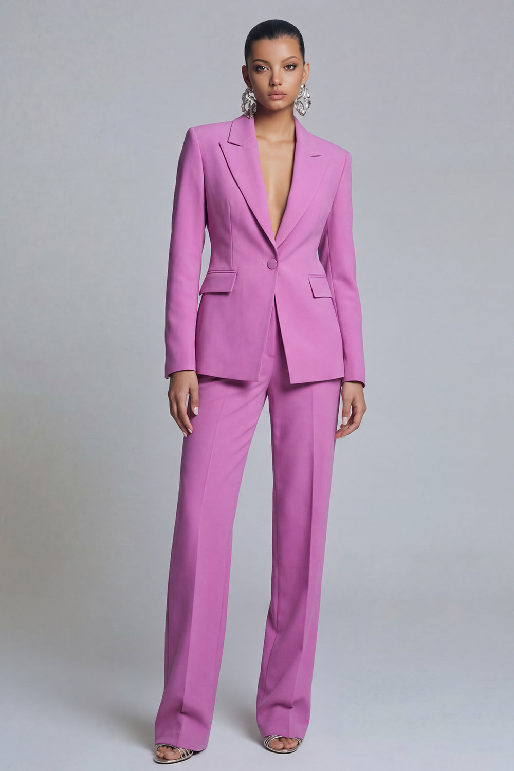 Peak Lapel 2 Piece Purple Single Breasted Slim Fit Prom Suits