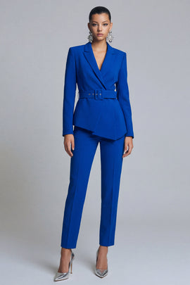 Royal Blue Peak Lapel 2 Piece Slim Fit Prom Suits with Belt