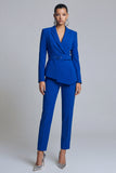 Royal Blue Peak Lapel 2 Piece Slim Fit Prom Suits with Belt