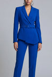 Royal Blue Peak Lapel 2 Piece Slim Fit Prom Suits with Belt
