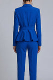 Royal Blue Peak Lapel 2 Piece Slim Fit Prom Suits with Belt